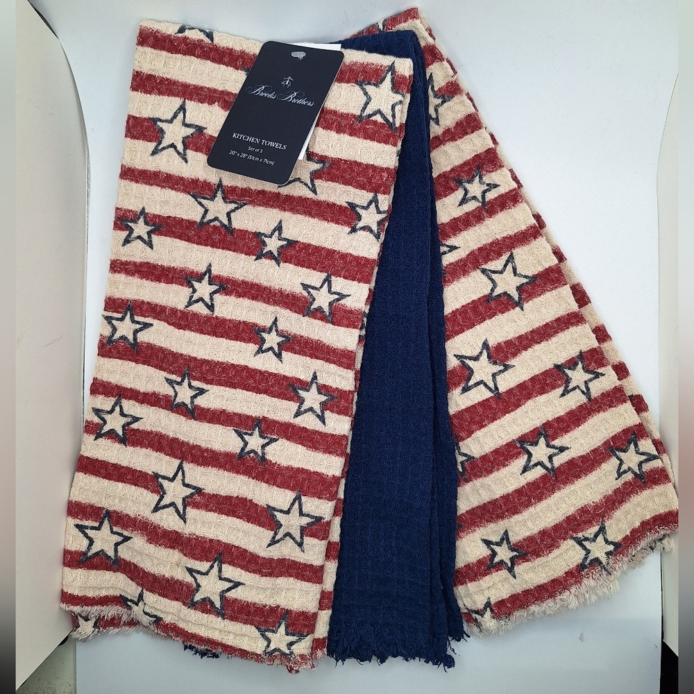 Red, White, and Blue Waffle Knit Kitchen Towels Stars Stripes Patriotic Li…